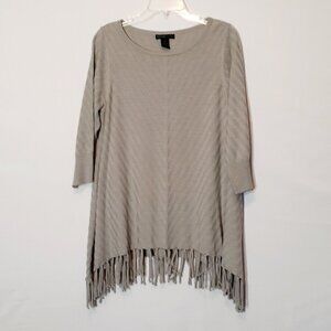 Design HISTORY Long High-Low Fringed Sweater; Gray; Size Large